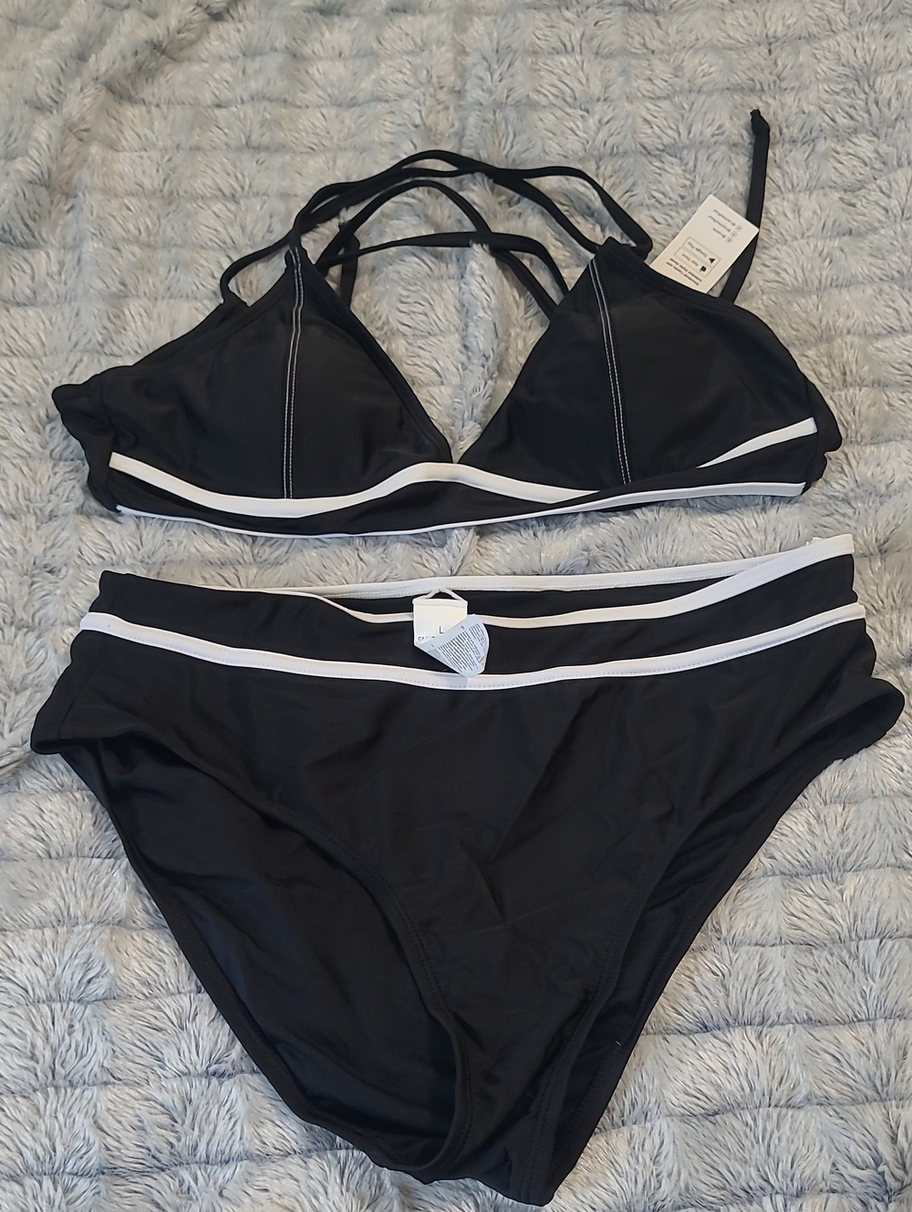 Cupshe Black Bikini Set with White Trim